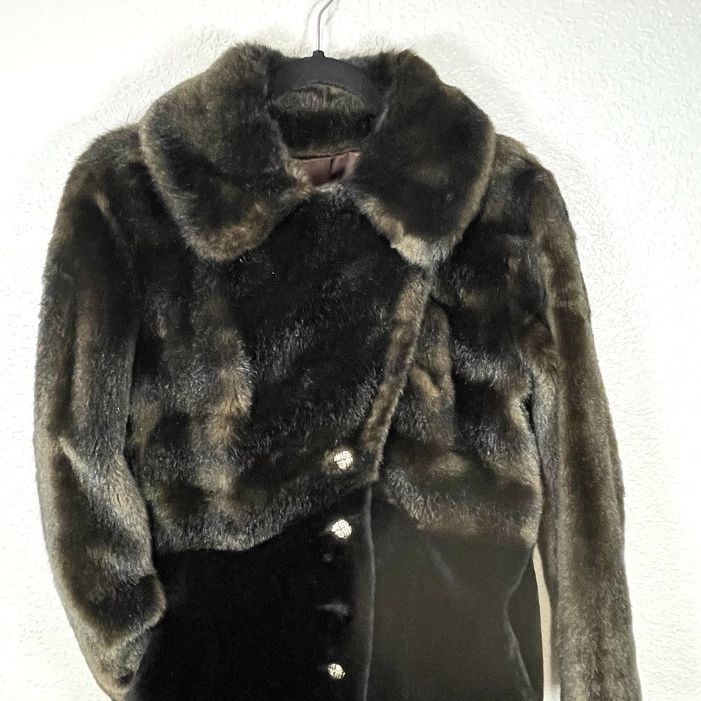 Vintage Borgazia By Russel Taylor Women's Long Faux Fur Coat Black & Brown Sz M - Picture 5 of 12